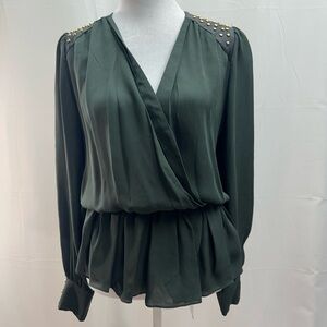 Parker Army Green Blouse with Gold Studs S
